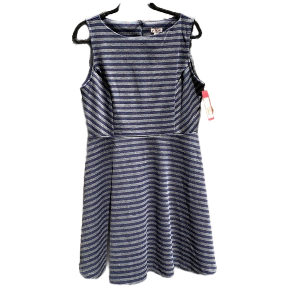 Merona ponte purple & grey stripe A-Line dress New